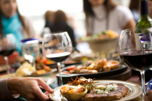 Group of friends dining in restaurant