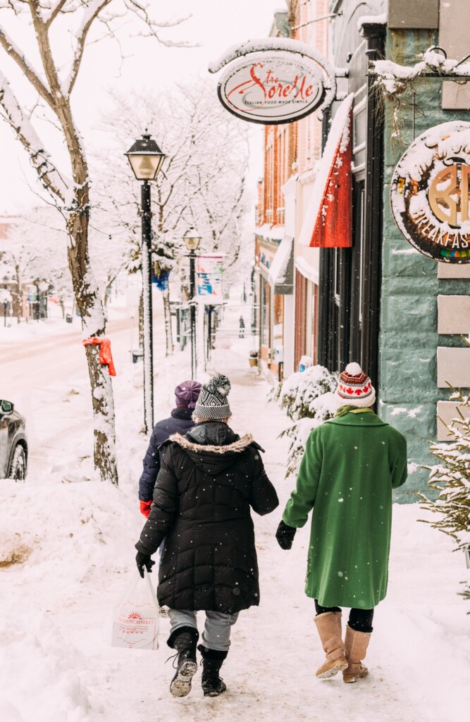 Downtown Orillia shopping in winter